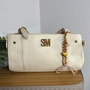 Steve Madden Cream Logo Embossed Satchel Shoulder Bag Structured Purse